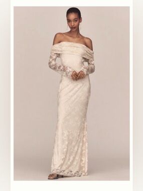 AFRM Off-Shoulder Lace Column Dress in Ivory